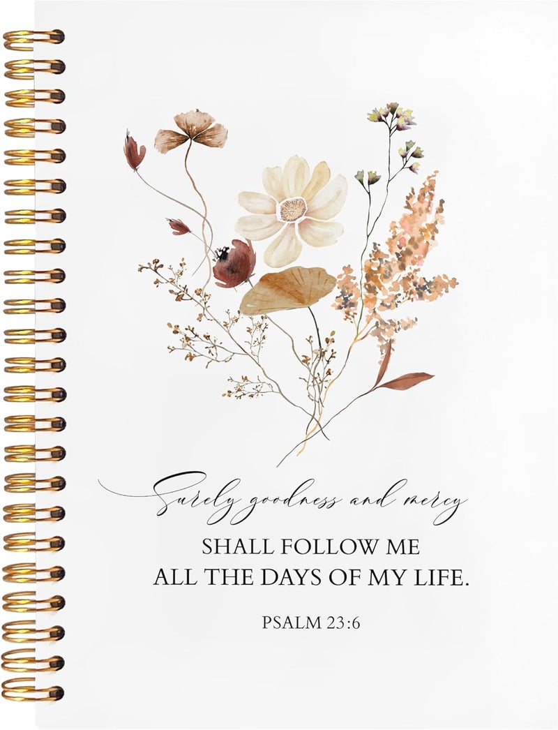 BearCake Floral Christian Notebook Journal, Christian Gifts for Women, Bible Notebooks for Note Taking, Bible Journaling Notebook, Surely Goodness and Mercy Hardcover Spiral Notebook 5.5x8.3 - Image 1